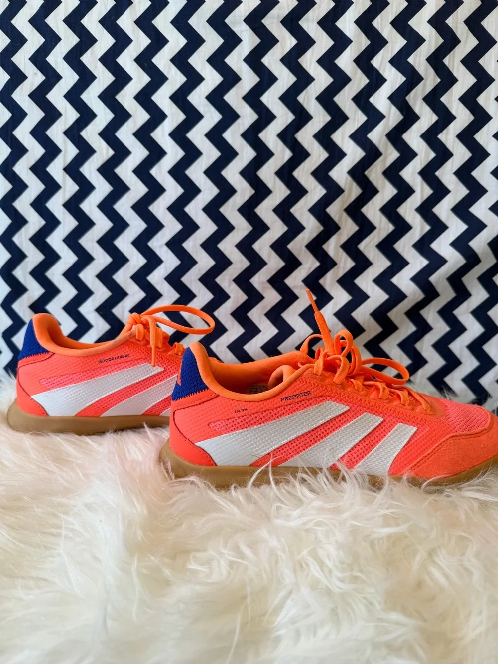 Adidas Kids Neon Orange Indoor Soccer Shoes with Gum Outsole